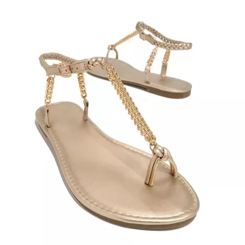 Summer Rome Sandals Flat Weave Metal Chain Design Open Toe Sexy Buckle