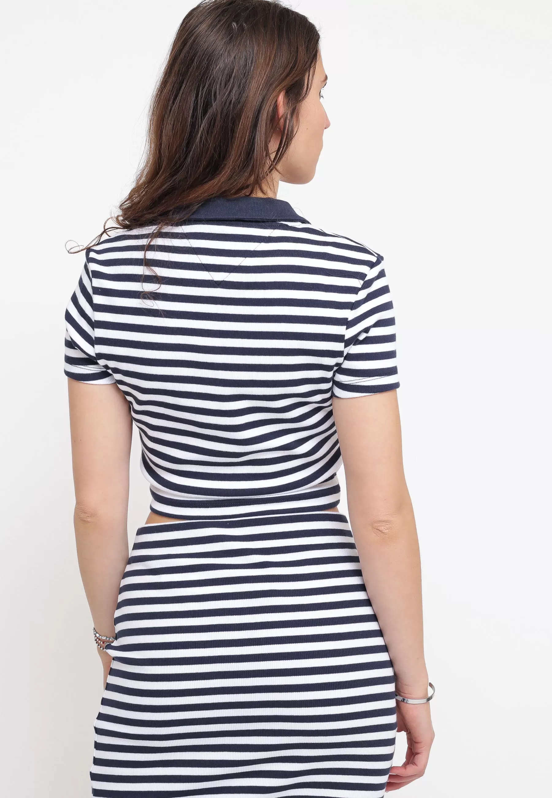 Tjw Ess Crop Stripe Rib Polo - Twilight Navy