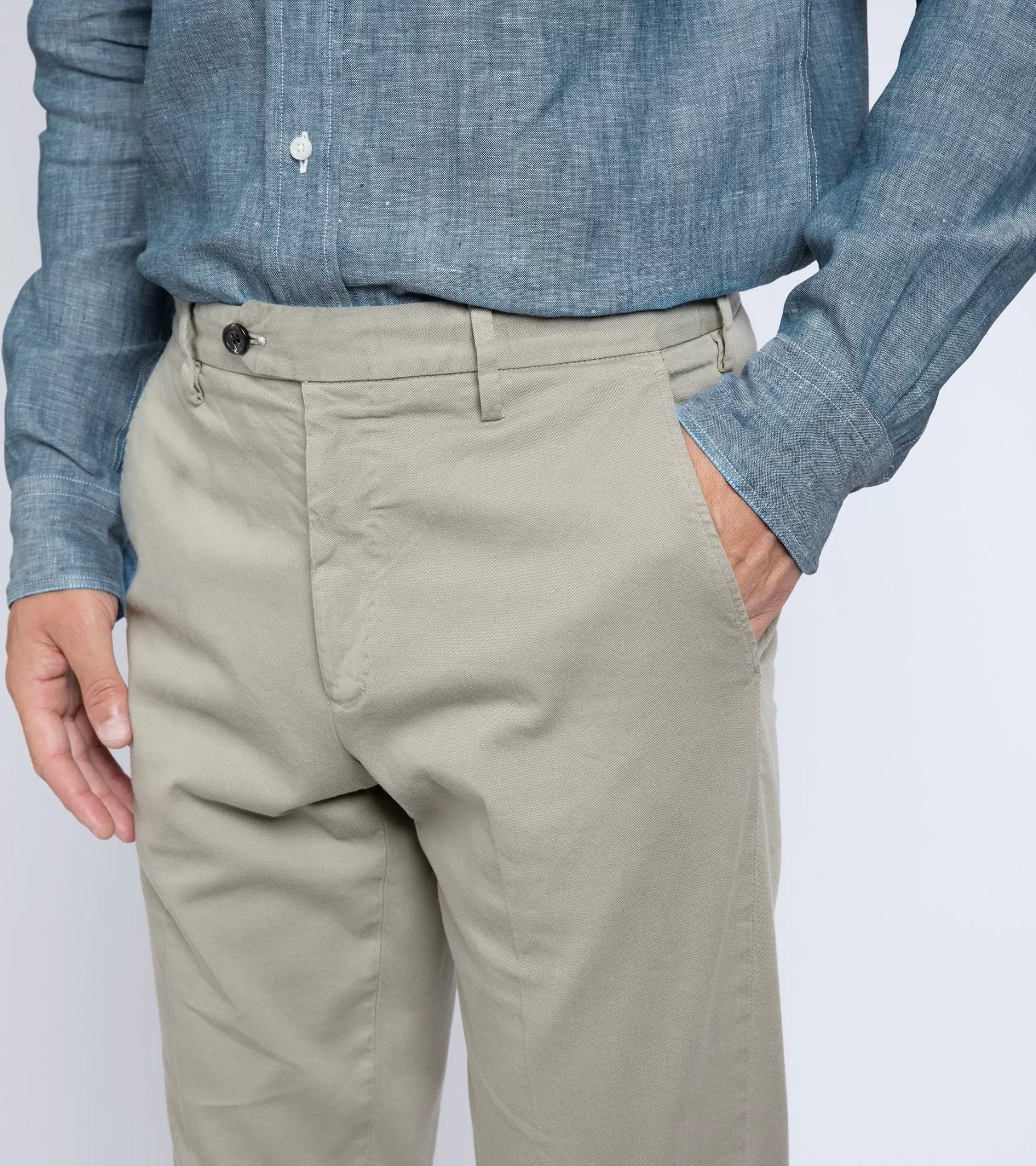 Trunk Welbeck Flat Front Cotton Trousers: Greige