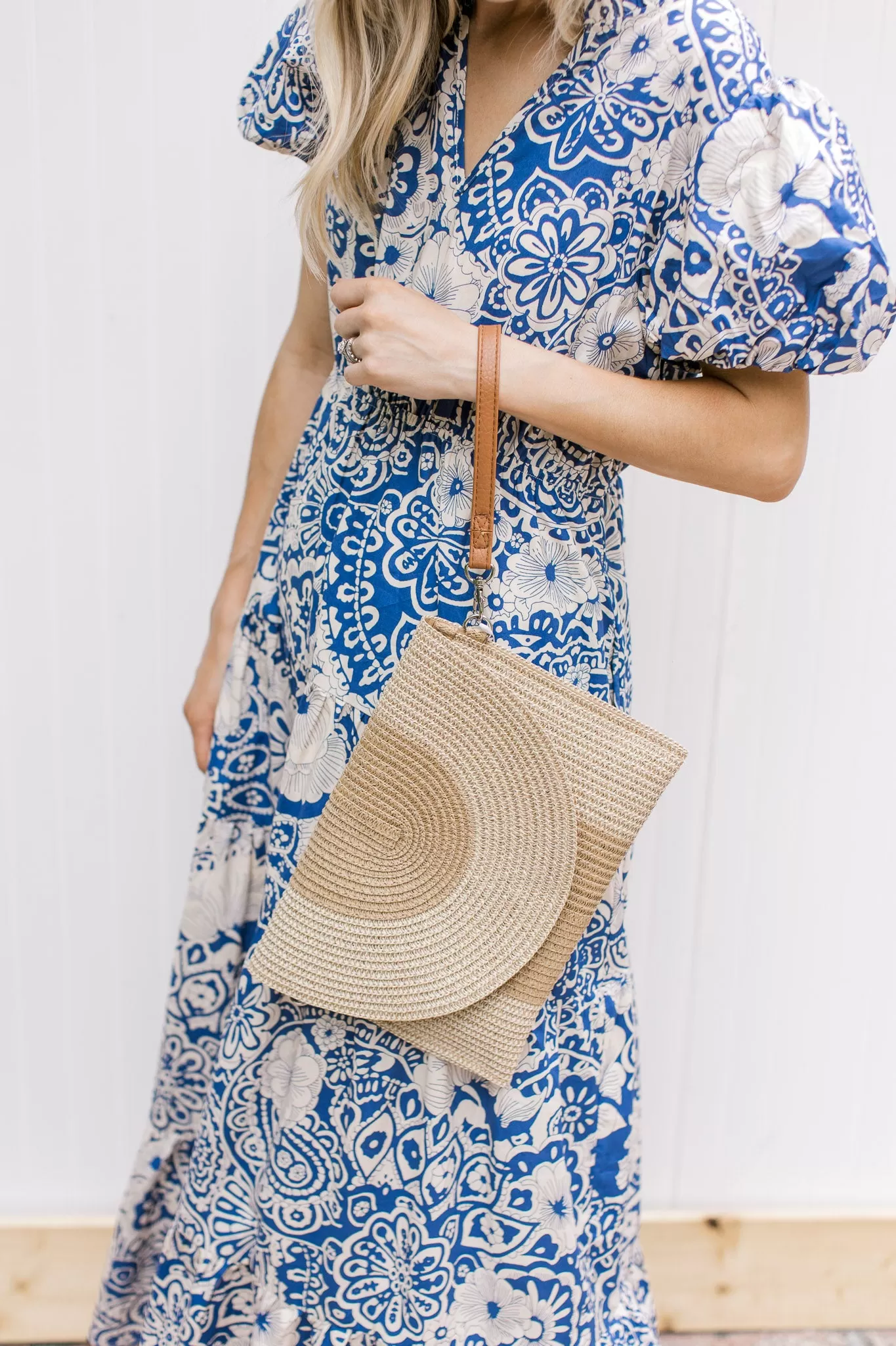 Two Tone Straw Clutch Crossbody