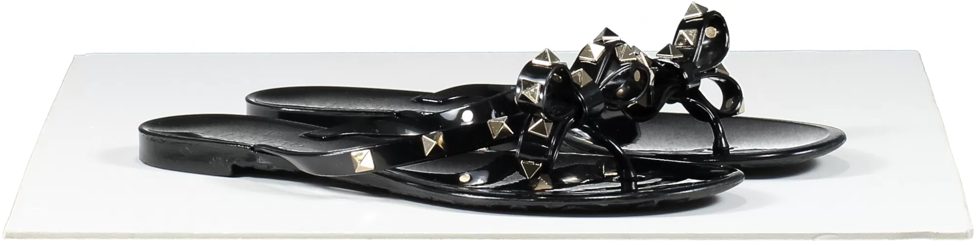 Valentino Garavani Black Rubber Rockstud Bow Thong Sandals UK 5 EU 38 👠