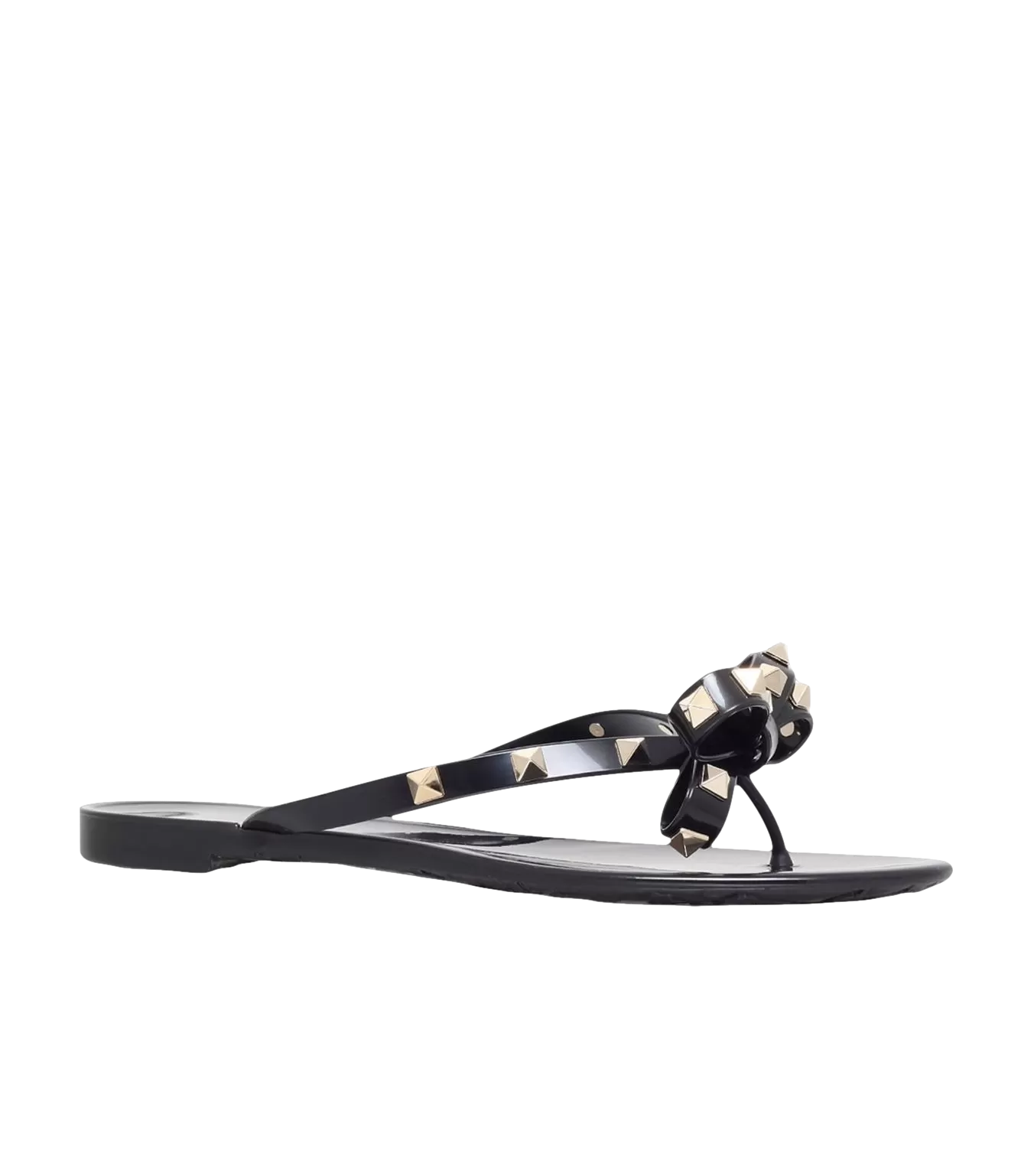 Valentino Garavani Black Rubber Rockstud Bow Thong Sandals UK 5 EU 38 👠