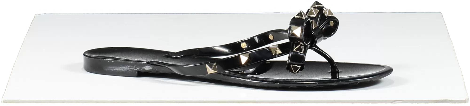 Valentino Garavani Black Rubber Rockstud Bow Thong Sandals UK 5 EU 38 👠