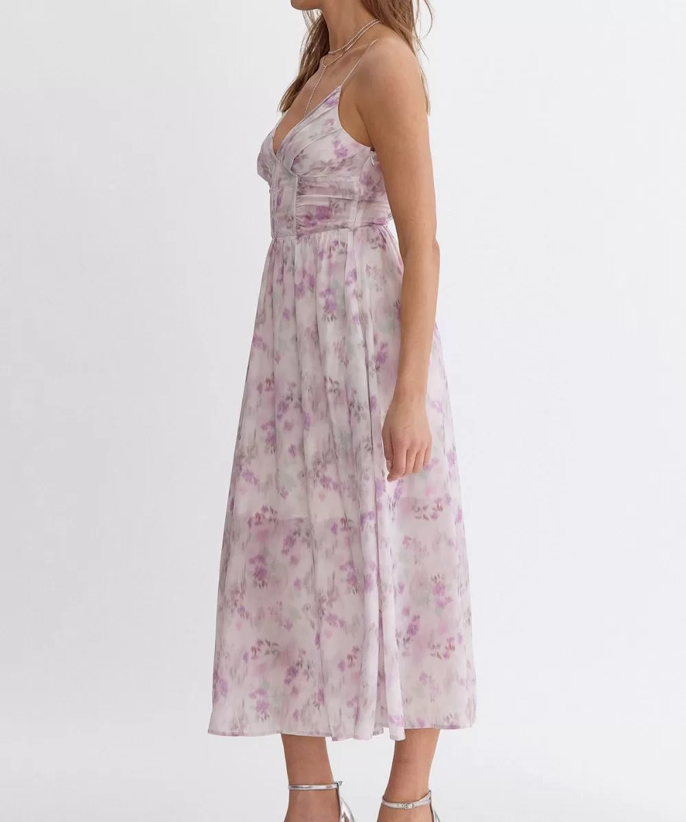 Watercolor Print Maxi Dress - Lavender