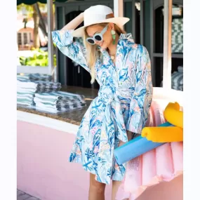 Watercolor Print Stand Collar Dress