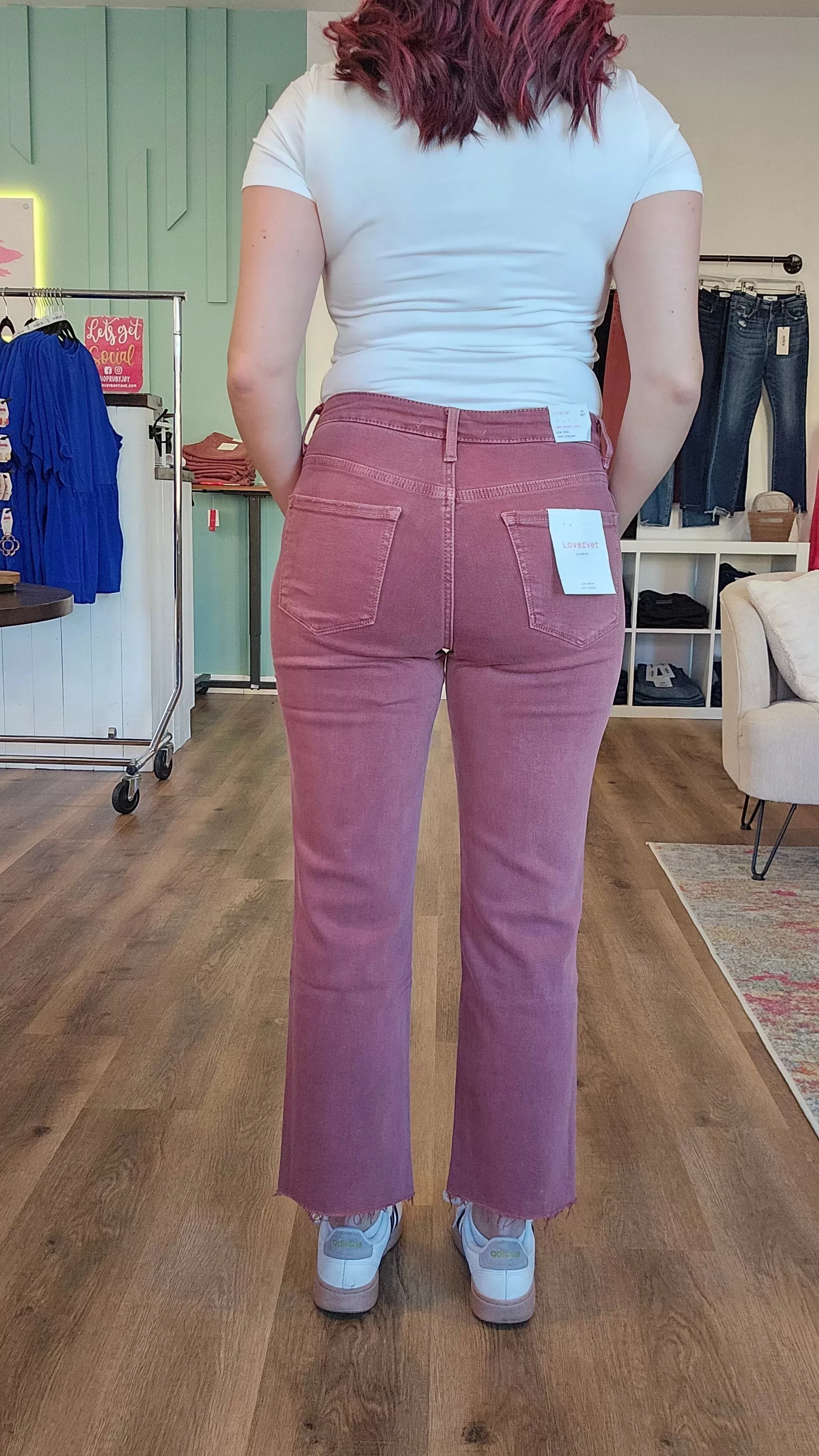 Wine Colored Straight Leg Crop Denim with Tummy Control | Lovervet