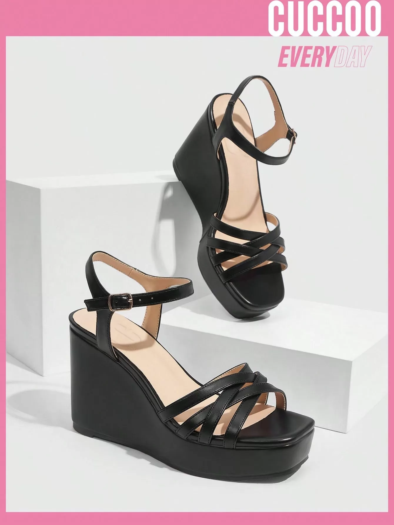 Woman Shoes Fashion Black Strappy Classic Wedge Sandals For Spring And Summer