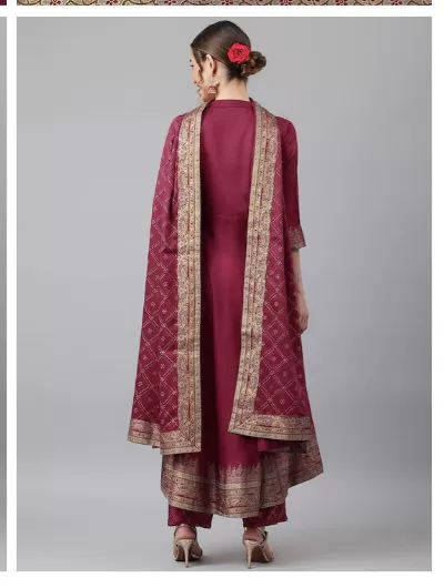 Women Maroon Anarkali Suit Dupatta