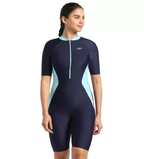 Women's Endurance Essential Panel Kneesuit Swimwear  - True Navy  &  Marine Blue