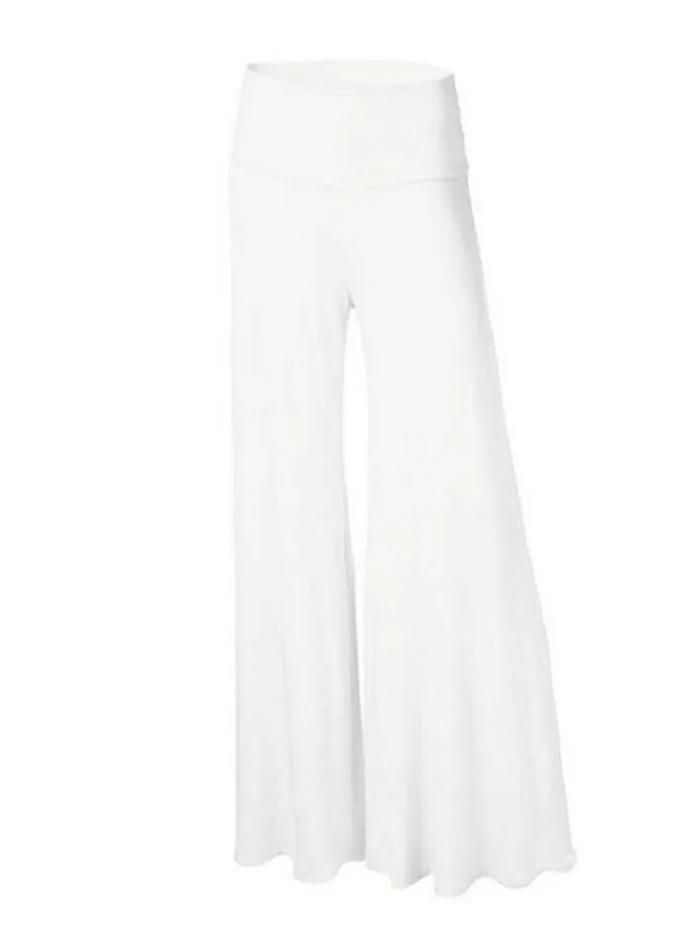 Women's Stylish Wide Leg Faux Linen Pants with High Waist and Drawstring - Black/White S-M