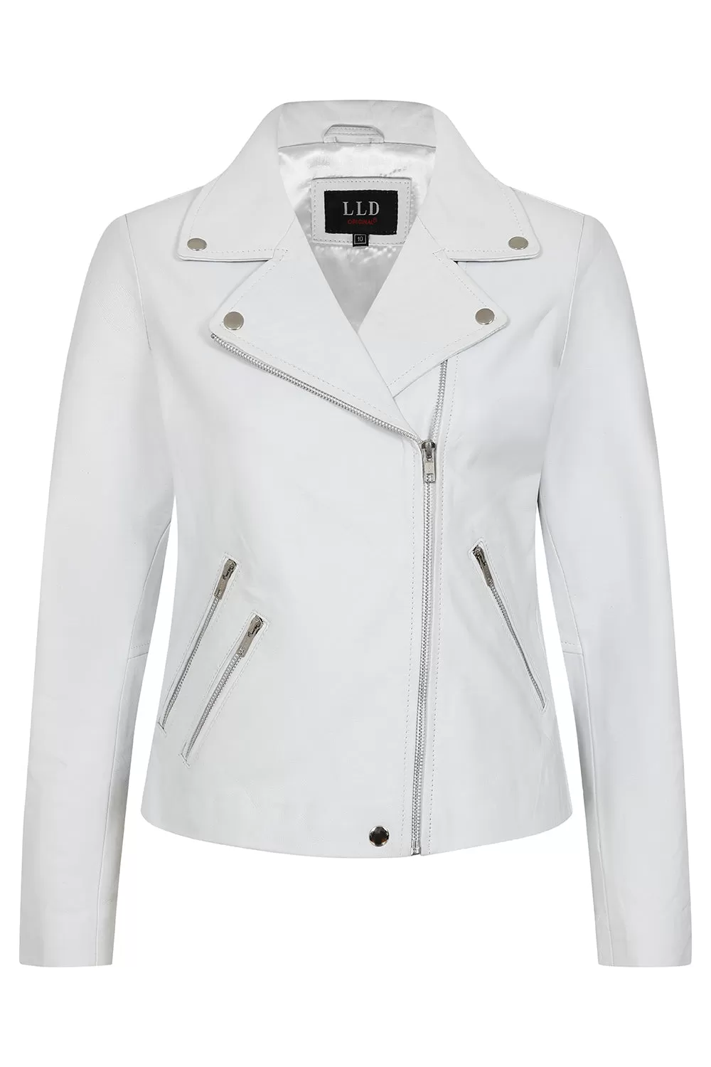 Women's White Biker Style Real Leather Jacket - 'CELIA'