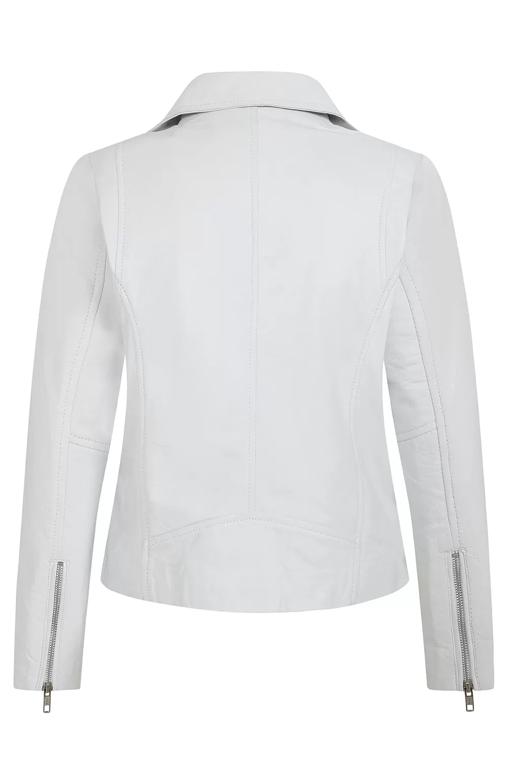 Women's White Biker Style Real Leather Jacket - 'CELIA'