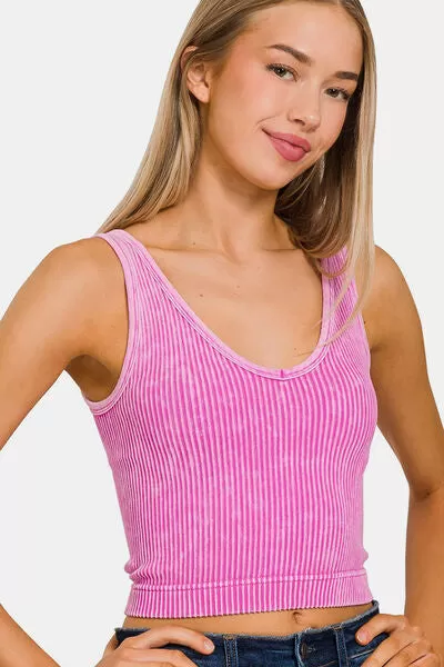 Zenana Washed Ribbed Cropped Tank